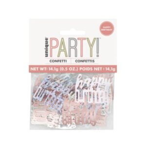 Pack of rose gold Happy Birthday confetti in original Unique Party packaging