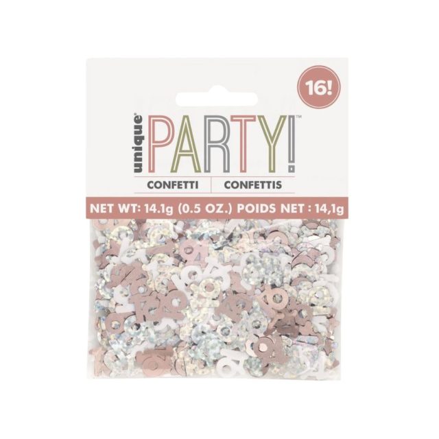 UNIQUE ROSE GOLD 16TH CONFETTI Pack of Unique Party rose gold glitz confetti with 16th birthday design
