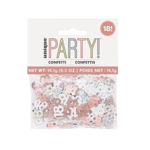 Pack of Rose Gold Glitz 18th Birthday Confetti in lightweight foil material