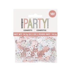Pack of Rose Gold Glitz 18th Birthday Confetti in lightweight foil material