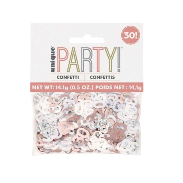 Pack of rose gold glitz 30th birthday confetti in foil material
