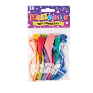 Pack of 10 multicoloured Simon Elvin balloons for 70th birthday celebrations