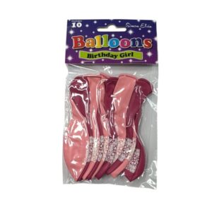Pack of 10 Simon Elvin Birthday Girl pink and purple latex balloons in packaging