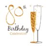 80th birthday celebration design with gold glitter effect and champagne glasses illustration
