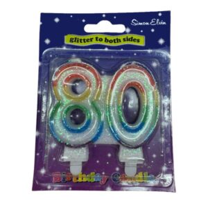 Simon Elvin multi colour glitter 80 shaped birthday cake candle in packaging