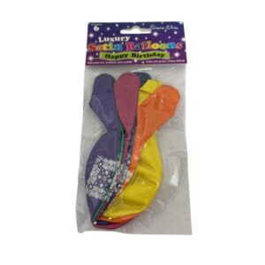 Pack of six Simon Elvin Luxury Satin Happy Birthday latex balloons in assorted colours