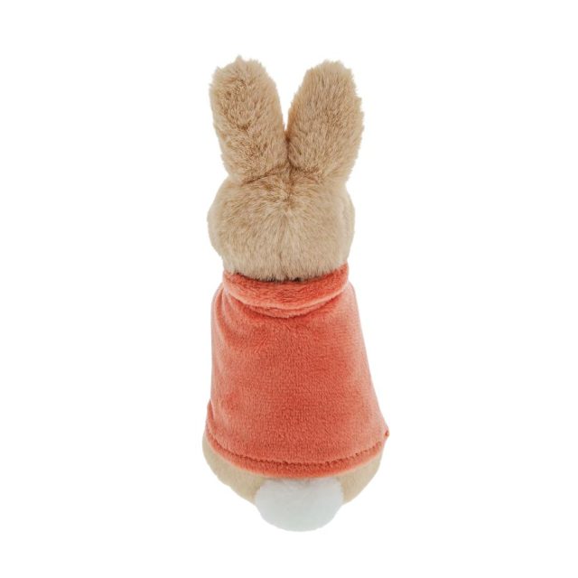 Back view of Flopsy Small soft toy showing red cape and white bunny tail