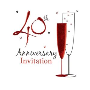 SIMON ELVIN 40TH ANNIVERSARY INVITATION 40th anniversary party invitation with red glitter numerals and champagne flutes design