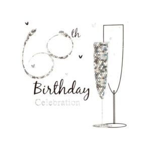 60th birthday invitation card featuring sparkling number 60 and champagne glasses design