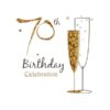 70th Birthday Celebration card design with gold glitter effect and champagne glasses