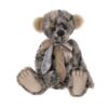 Charlie Bears JD plush bear with brown and grey mottled fur sitting upright