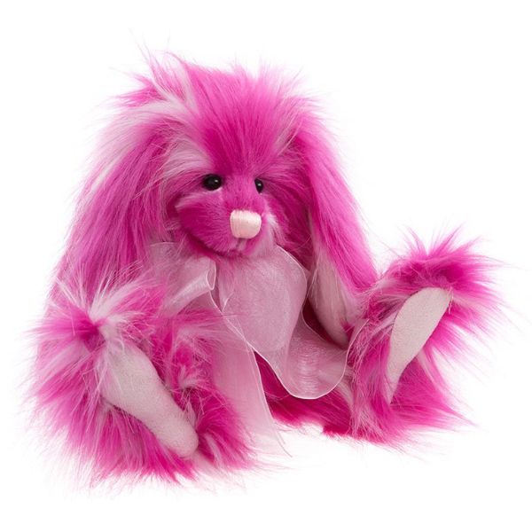Charlie Bears Raspberry Ripple Charlie Bears Raspberry Ripple plush bunny with long-pile raspberry pink and white fur and organza bow