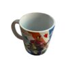 White ceramic mug showing characters from 2008 flashback design including Iron Man and other illustrations