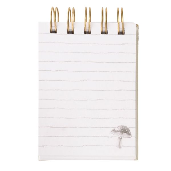 Inside lined page of Wrendale Wild Woodland Nature Field Notebook featuring a small mushroom sketch