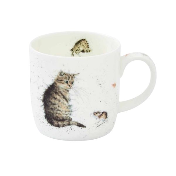 Wrendale cat mug with cat and mouse illustration on front and inside rim