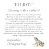 Wrendale Designs 'Elliott' Frog Character Description card showing character traits and story of Wrendale Elliott Frog