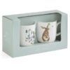 Set of two fine bone china mugs featuring illustrated quackers and hare designs in gift box