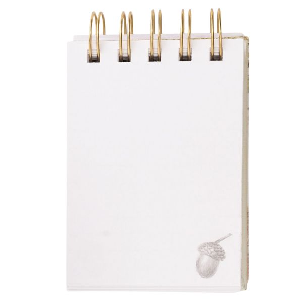 Inside blank page of Wrendale Wild Woodland Nature Field Notebook featuring a small acorn sketch