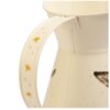 Close-up of cream jug handle decorated with yellow flowers and dandelion seeds