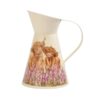 Metal flower jug featuring Highland cow design with purple flowers