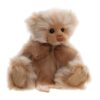 Charlie Bears Monday plush teddy bear with soft brown and cream fur and large brown organza bow