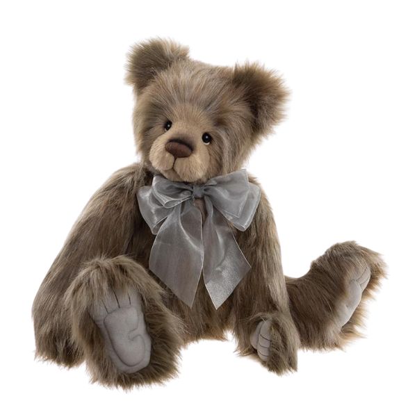 Charlie Bears Rosa Large plush Charlie Bears Rosa with brown and grey fur and silver-grey ribbon