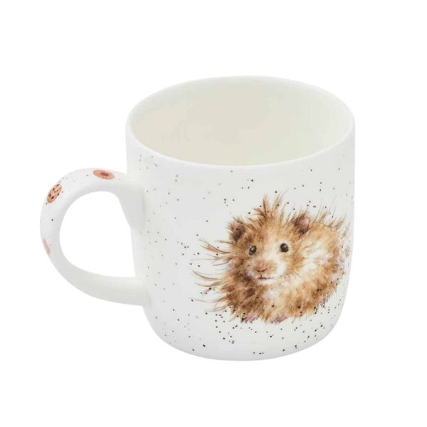 'Diet Starts Tomorrow' hamster mug White ceramic mug with illustrated smiling hamster and floral spots on handle