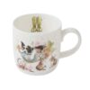 Wrendale 'Sleeping on the Job' Dog, Cat and Rabbit Mug Wrendale mug with sleeping border collie, rabbits and green boots illustration on fine bone china