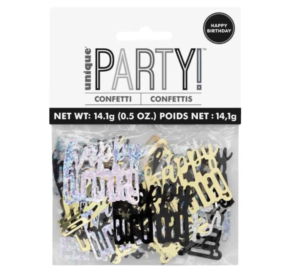 Black Glitz 'Happy Birthday' Holographic Assorted Table Confetti Black Glitz 'Happy Birthday' Holographic Assorted Table Confetti