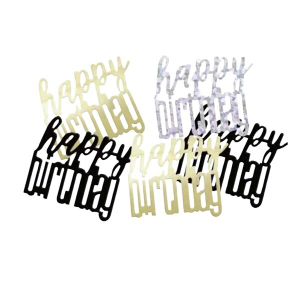 Black Glitz 'Happy Birthday' Holographic Assorted Table Confetti Black Glitz 'Happy Birthday' Holographic Assorted Table Confetti