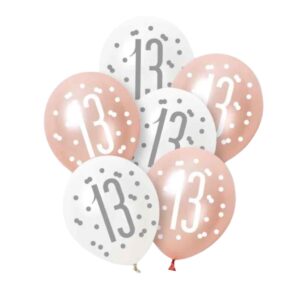 Rose Gold Glitz Platinum & Pearl 13th Birthday Latex Balloons 30cm / 12 In - Pack Of 6 Rose Gold Glitz Platinum & Pearl 13th Birthday Latex Balloons 30cm / 12 In - Pack Of 6