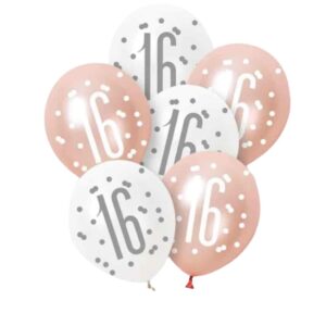 Rose Gold Glitz Platinum & Pearl 16th Birthday Latex Balloons 30cm / 12 In - Pack Of 6 Rose Gold Glitz Platinum & Pearl 16th Birthday Latex Balloons 30cm / 12 In - Pack Of 6