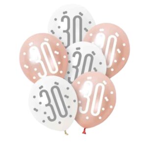 Rose Gold Glitz Platinum & Pearl 30th Birthday Latex Balloons 30cm / 12 In - Pack Of 6 Rose Gold Glitz Platinum & Pearl 30th Birthday Latex Balloons 30cm / 12 In - Pack Of 6