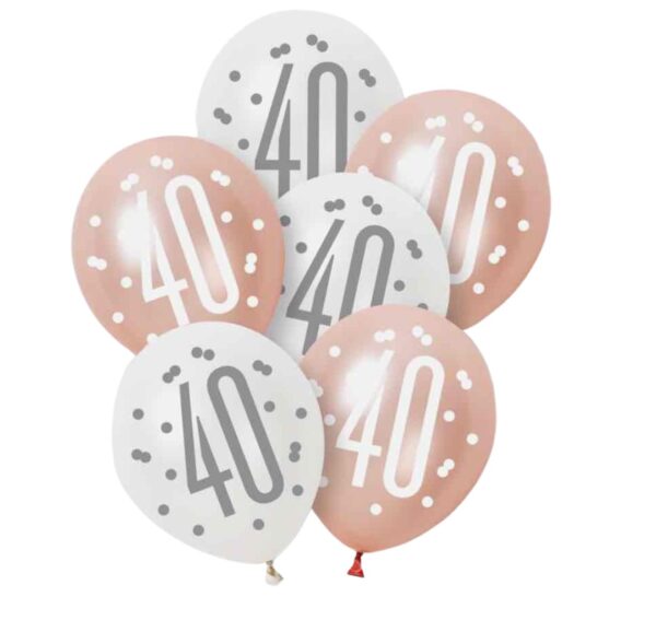 Rose Gold Glitz Platinum & Pearl 40th Birthday Latex Balloons 30cm / 12 In - Pack Of 6 Rose Gold Glitz Platinum & Pearl 40th Birthday Latex Balloons 30cm / 12 In - Pack Of 6