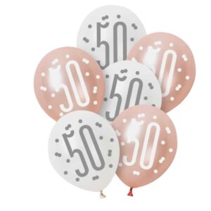 Rose Gold Glitz Platinum & Pearl 50th Birthday Latex Balloons 30cm / 12 In - Pack Of 6 Rose Gold Glitz Platinum & Pearl 50th Birthday Latex Balloons 30cm / 12 In - Pack Of 6