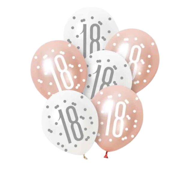Rose Gold Glitz Platinum & Pearl 18th Birthday Latex Balloons 30cm / 12 In - Pack Of 6 Rose Gold Glitz Platinum & Pearl 18th Birthday Latex Balloons 30cm / 12 In - Pack Of 6