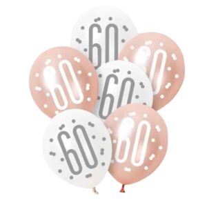 Rose Gold Glitz Platinum & Pearl 60th Birthday Latex Balloons 30cm / 12 In - Pack Of 6 Rose Gold Glitz Platinum & Pearl 60th Birthday Latex Balloons 30cm / 12 In - Pack Of 6