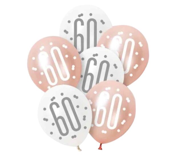 Rose Gold Glitz Platinum & Pearl 60th Birthday Latex Balloons 30cm / 12 In - Pack Of 6
