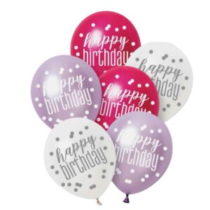 Unique Party Pink Lilac White Latex Happy Birthday Balloons 30cm / 12 In - Pack Of 6 Unique Party Pink Lilac White Latex Happy Birthday Balloons 30cm / 12 In - Pack Of 6