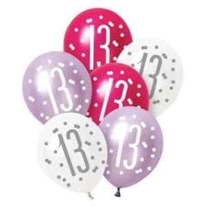 Unique Party Pink Lilac White Latex 13th Birthday Balloons 30cm / 12 In - Pack Of 6 Unique Party Pink Lilac White Latex 13th Birthday Balloons 30cm / 12 In - Pack Of 6