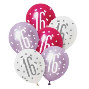 Unique Party Pink Lilac White Latex 16th Birthday Balloons 30cm / 12 In - Pack Of 6 Unique Party Pink Lilac White Latex 16th Birthday Balloons 30cm / 12 In - Pack Of 6