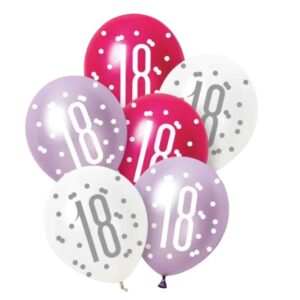 Unique Party Pink Lilac White Latex 18th Birthday Balloons 30cm / 12 In - Pack Of 6 Unique Party Pink Lilac White Latex 18th Birthday Balloons 30cm / 12 In - Pack Of 6