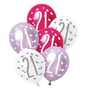 Unique Party Pink Lilac White Latex 21st Birthday Balloons 30cm / 12 In - Pack Of 6 Unique Party Pink Lilac White Latex 21st Birthday Balloons 30cm / 12 In - Pack Of 6