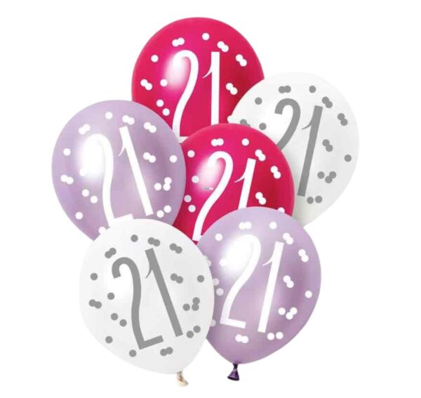 Unique Party Pink Lilac White Latex 21st Birthday Balloons 30cm / 12 In - Pack Of 6 Unique Party Pink Lilac White Latex 21st Birthday Balloons 30cm / 12 In - Pack Of 6