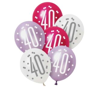 Unique Party Pink Lilac White Latex 40th Birthday Balloons 30cm / 12 In - Pack Of 6 Unique Party Pink Lilac White Latex 40th Birthday Balloons 30cm / 12 In - Pack Of 6