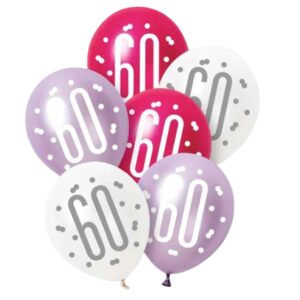 Unique Party Pink Lilac White Latex 60th Birthday Balloons 30cm / 12 In - Pack Of 6 Unique Party Pink Lilac White Latex 60th Birthday Balloons 30cm / 12 In - Pack Of 6