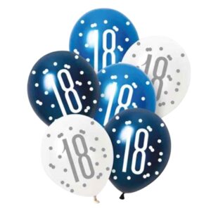 Unique Party Blue Glitz Pearlescent 18th Birthday Assorted Latex Balloons 30cm / 12 In – Pack of 6 Unique Party Blue Glitz Pearlescent 18th Birthday Assorted Latex Balloons 30cm / 12 In – Pack of 6
