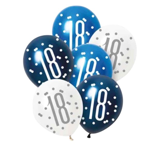 Unique Party Blue Glitz Pearlescent 18th Birthday Assorted Latex Balloons 30cm / 12 In – Pack of 6