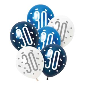 Unique Party Blue Glitz Pearlescent 30th Birthday Assorted Latex Balloons 30cm / 12 In – Pack of 6 Unique Party Blue Glitz Pearlescent 30th Birthday Assorted Latex Balloons 30cm / 12 In – Pack of 6