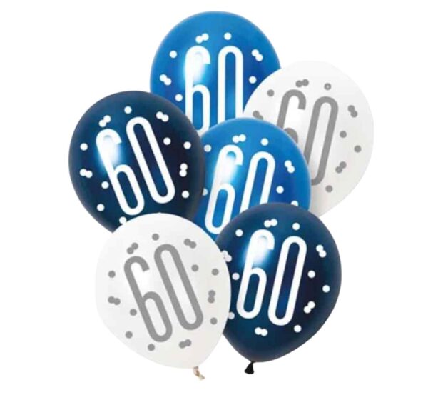 Unique Party Blue Glitz Pearlescent 60th Birthday Assorted Latex Balloons 30cm / 12 In – Pack of 6
